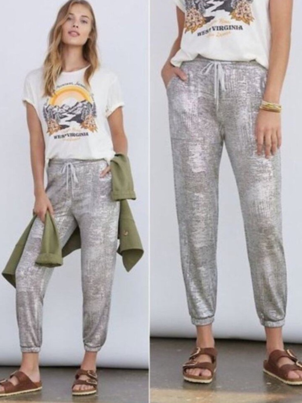 ANTHROPOLOGIE Sloane Metallic Shimmer Jogger Pants